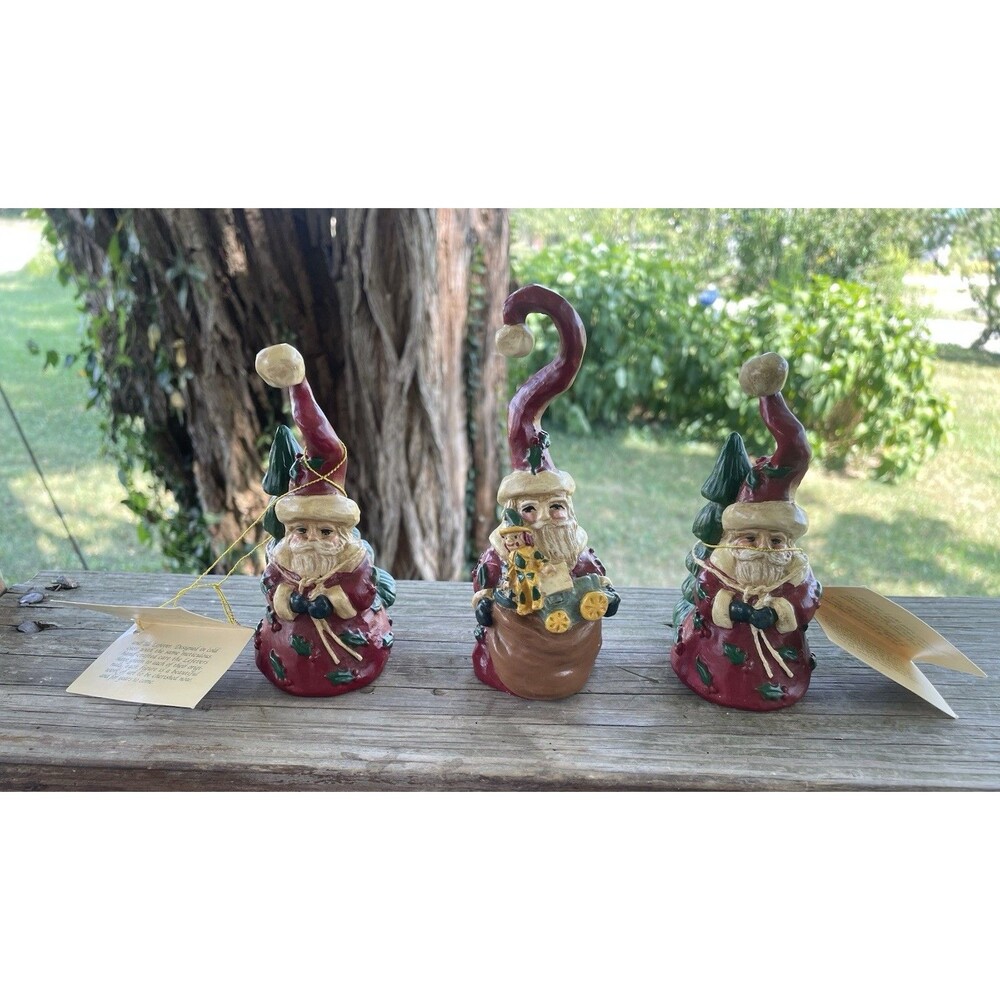Vintage Set Of 3 Lefever Folk Art Santa Figurines By Enesco